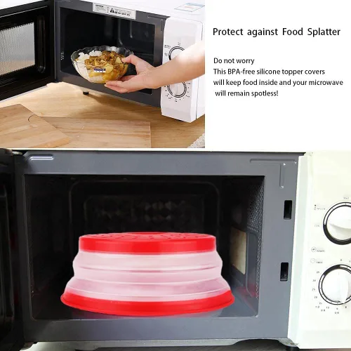 Vista 3 de Tapa plegable para microondas para alimentos, cubierta de salpicaduras de microondas, escurridor de frutas, sin BPA, apta para lavavajillas, 26.7 cm