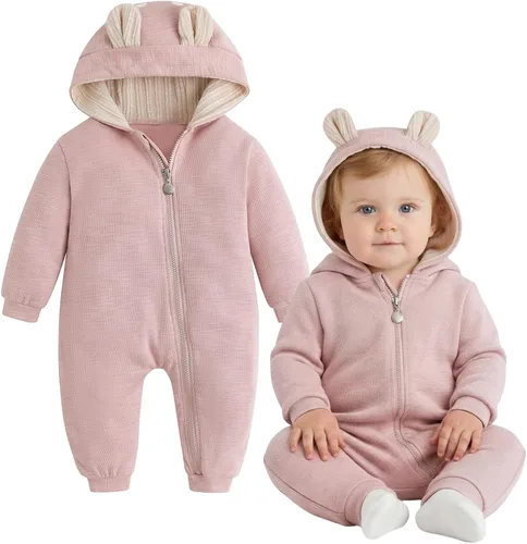 Vista 34 de Simplee Kids Enterizo con diseño de conejo de Pascua con capucha, para bebé, overol con cremallera y orejas largas