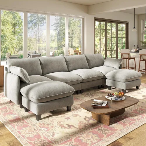 Vista 18 de WorthFurni Sofá modular modular de 105 pulgadas con asiento profundo, sofá nube en forma de L con cojines de gran tamaño y otomanas móviles, sofás