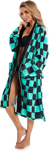 Vista 5 de Demon Slayer Kimono Albornoz Albornoz Franela Invierno Cuello Salón Chal Pijamas Ropa de Dormir para Hombres Mujeres