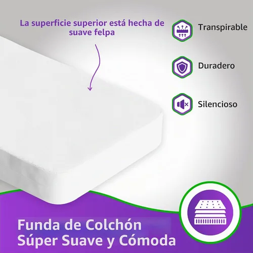 Vista 3 de Mars Wellness Funda de colchón de algodón, forro polar coral, máxima protección impermeable y cierre de cremallera, protector de colchón impermeable