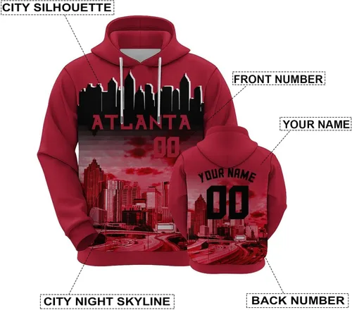 Vista 23 de Custom Football Hoodies City Night Skyline Personalized Sweatshirt Name Number Fan Gift Pullover for Men Women Youth