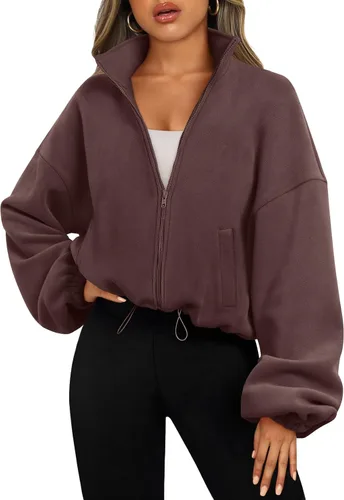 Vista 18 de AUTOMET Chaquetas de forro polar con cremallera para mujer, sudaderas Verde Armada (ArmyGreen)