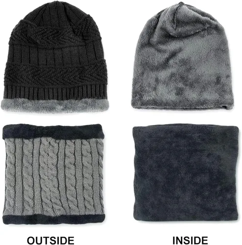 Vista 4 de 4 piezas de gorro de invierno para hombre y mujer, conjunto de bufanda de punto cálido para hombre y mujer, One Size-Medium