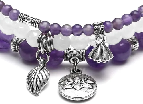 Vista 2 de Top Plaza - Juego de pulseras elásticas de piedras de cristal curativo para chakras, yoga, reiki, cuentas de piedras preciosas y cuentas de loto