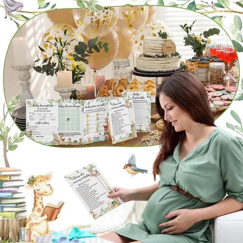 Vista 5 de Yinder 145 tarjetas de actividades para juegos de baby shower con 20 lápices, incluye descripción de bingo para bebés y deseos, adivina quién es