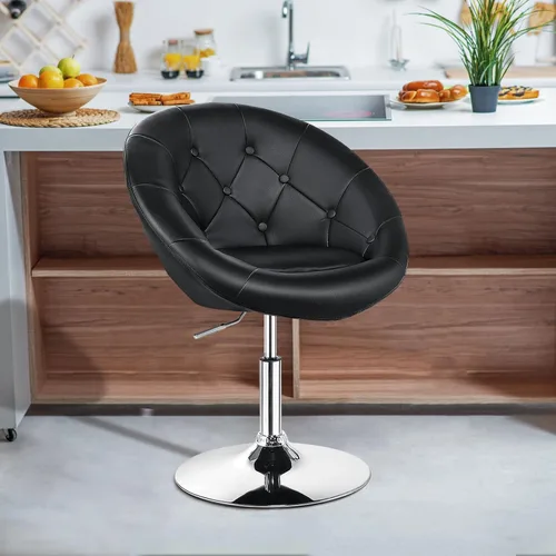 Vista 9 de MAT EXPERT Silla de tocador con altura ajustable, silla de maquillaje sin brazos con marco cromado y respaldo ergonómico, moderna silla giratoria