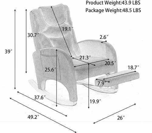 Vista 2 de Comfy - Silla mecedora para guardería, silla tapizada para guardería con reposapiés, moderna con bolsillo, sillón decorativo con base mecedora suave