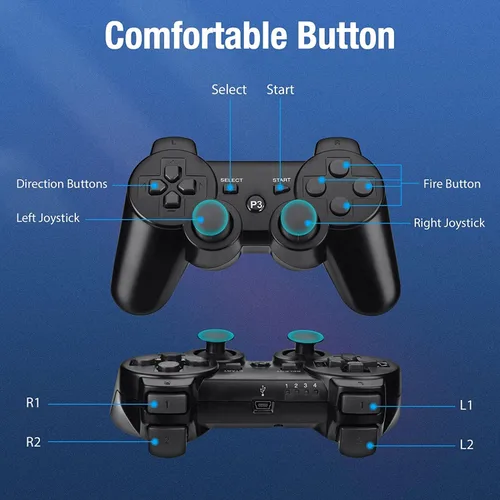 Vista 3 de Lyyes Paquete de 2 controles inalámbricos para PS-3, doble choque, mando analógico recargable, control remoto para PS-3