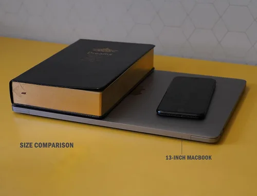 Vista 8 de Diario grueso, papel en blanco de calidad superior, con borde dorado, cuaderno de tapa dura con cubierta negra suave de piel sintética, de 416