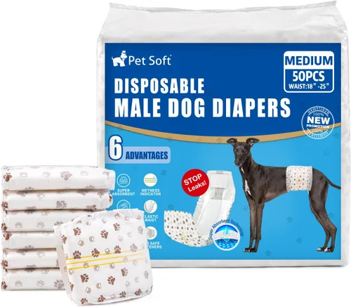 Vista 15 de Pet Soft Pañales desechables para perros machos, con indicador de humedad, ultra absorbentes, cómodos para incontinencia micción excitable, 50