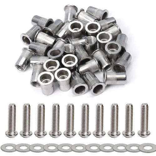 Vista 10 de Tuercas y pernos de remache de acero inoxidable 1/4-20 y pernos de 1" de cabeza de botón con tornillos de casquillo de tuerca de 1/4-20 Arandelas
