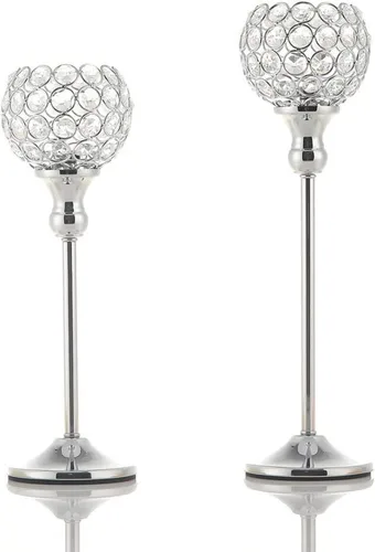 Vista 11 de Juego de 2 portavelas de cristal dorado para chimenea, mesa auxiliar, decoración de bodas, hogar, Halloween, centros de mesa 13“ Tall Tea Light