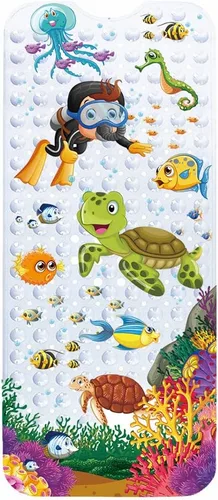 Vista 10 de Tapete de baño para bebé para niños, tapete antideslizante sin BPA para niños, tapete de dibujos animados antideslizante con ventosas y agujeros