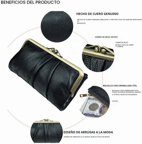 Vista 3 de EASTNIGHTS Carteras con bloqueo RFID para mujer, cartera de embrague de cuero, tarjetero plegable para tarjetas de crédito, monedero para mujer