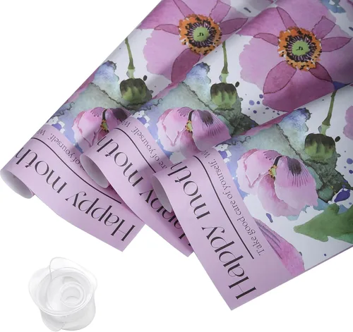 Vista 6 de HYSSINOWRAP 20 hojas/papel de regalo de dos colores para el Día de la Madre, suministros de ramo de floristería, manualidades, embalaje de regalo