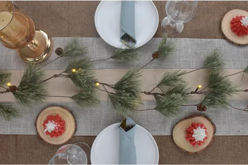 Vista 8 de Guirnalda de Navidad ahumada de 6.4 pies con luces, guirnalda de pino de cedro rústico natural preiluminada con conos de pino para el hogar, Año