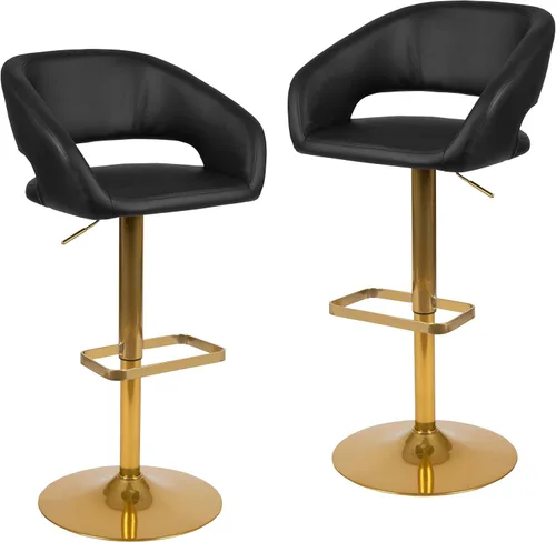 Vista 23 de Flash Furniture Erik Taburete de bar contemporáneo de altura ajustable con reposapiés y respaldo medio redondeado, taburete tapizado o altura