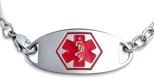 Vista 2 de Pulsera personalizable de identificación de alerta médica con identificación de alerta médica para mujer, acero inoxidable, 7.5 pulgadas