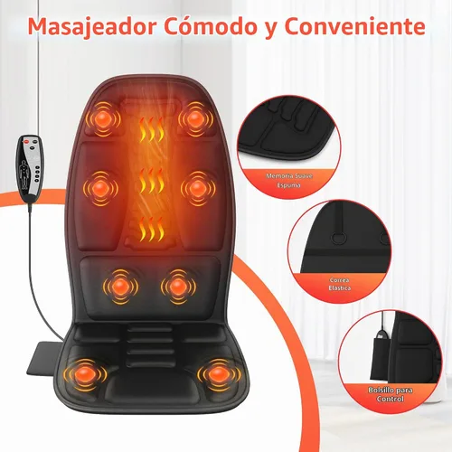 Vista 4 de Masajeador de espalda con calor, almohadilla de silla de masaje con 5 modos y 2 niveles de calor para la espalda y los muslos, almohadilla de masaje