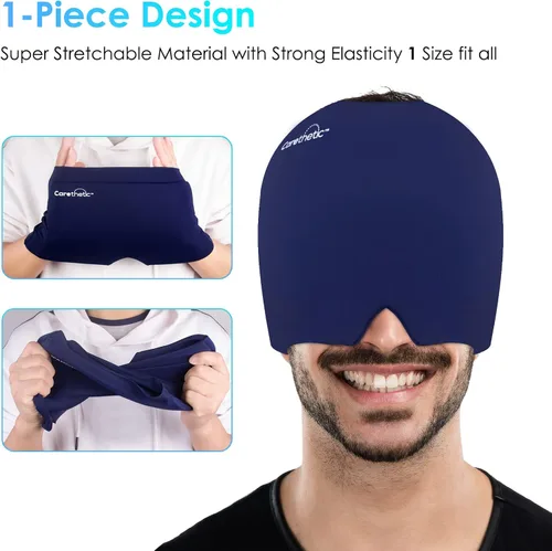 Vista 3 de Carethetic - Gorro de alivio de migraña - Sombrero de terapia de frío y calor, tapa ergonómica de gel para migrañas, estrés y ojos hinchados, ajuste