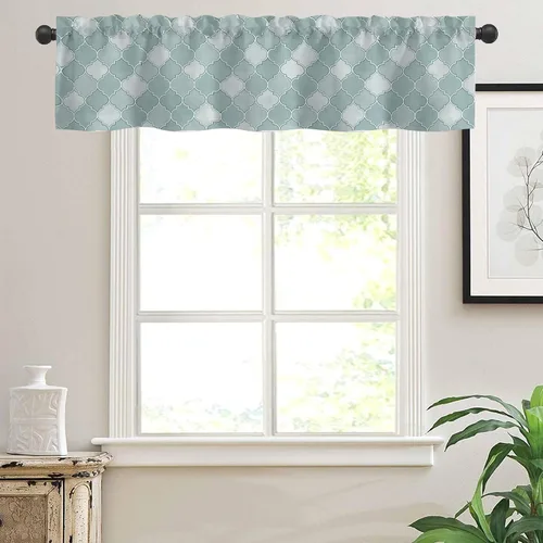 Vista 5 de Cortinas de cenefa para ventanas, patrón marroquí en acuarela, cenefa semitransparente, con formas geométricas abstractas, bolsillo para cortinero