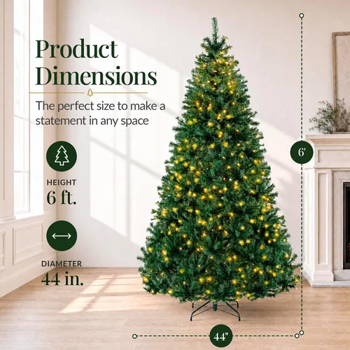 Vista 118 de Best Choice Products Árbol de Navidad azul bebé preiluminado de 6 pies, decoración navideña artificial completa con 947 puntas de rama, 250 luces