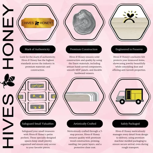Vista 37 de Hives and Honey Florence Jewelry Armoire - Organizador de almacenamiento de joyas con 8 cajones forrados de fieltro, espejo de tocador, rollos