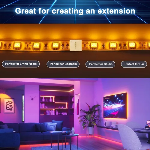 Vista 4 de Paquete de 10 conectores de tira de luz LED RGB de 4 pines, terminal adaptador sin soldadura y sin huecos para tiras LED flexibles SMD 5050 RGB