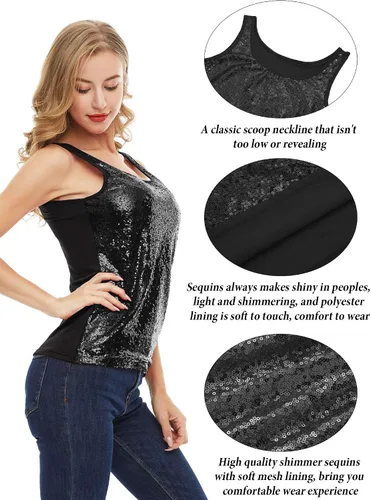Vista 6 de Camiseta sin mangas con lentejuelas con purpurina para mujer, chaleco brillante, camisola con purpurina para mujeres y niñas