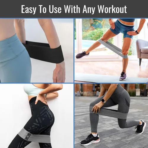 Vista 2 de Healthsmart Bandas de resistencia de tela, objetivos abdominales, glúteos, cuádriceps, pantorrillas, isquiotibiales, 3 bandas con niveles