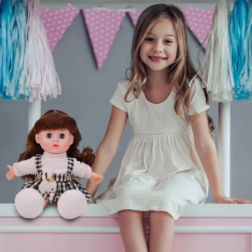 Vista 4 de Muñecas interactivas de bebé de 13 pulgadas, muñeca de bebé con cara sonriente dulce con cuerpo suave y ojos abiertos/cerrados, muñecas de bebé