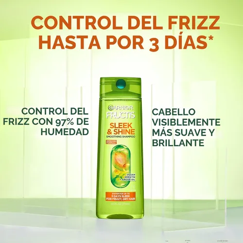 Vista 3 de Garnier Fructis Sleek & Shine Champú, cabello encrespado, seco, inmanejable, 22 onzas líquidas (el embalaje puede variar)