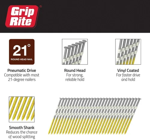 Vista 3 de Grip-Rite GR024 Cabeza redonda de 3-1/4 pulgadas por 0.131 pulgadas por 21 grados de plástico recubierto de vinilo recubierto de clavo