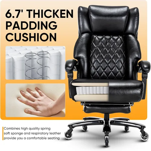 Vista 5 de Silla de oficina ejecutiva grande y alta, 500 libras, silla de escritorio de piel sintética resistente, altura ajustable de 90° a 155°, silla