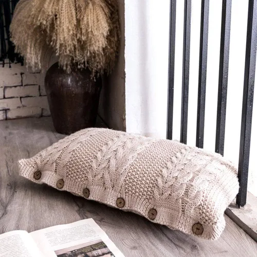 Vista 4 de vctops Funda de cojín decorativa de punto con inserto de almohada rectangular con botones cálidos para sofá, cama, decoración del hogar, beige