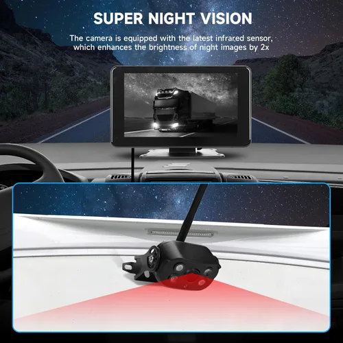 Vista 8 de Cámara de respaldo Wirleess, cámara de respaldo para caravana con alerta BSD, cámara de respaldo de visión nocturna para camiones. Rv con monitor HD