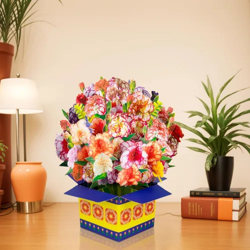 Vista 4 de Tarjeta de ramo de flores de clavel emergente, tarjetas de felicitación 3D, tarjeta de felicitación para Navidad, felicitaciones, incluye sobre
