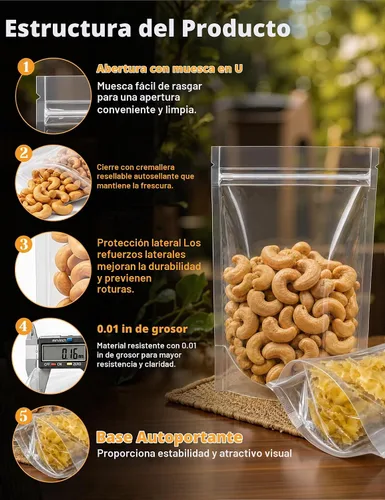 Vista 4 de FireKylin 100 piezas de bolsas resellables, bolsas de pie transparentes de 3.9" x 5.9", bolsas de almacenamiento de alimentos con cremallera