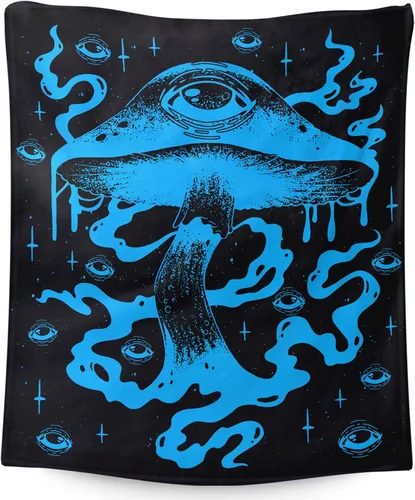 Vista 21 de Manta pequeña de marihuana de marihuana de hongos, 50 x 40 pulgadas, para mujeres y hombres, manta de felpa suave para cama, sofá, manta negra