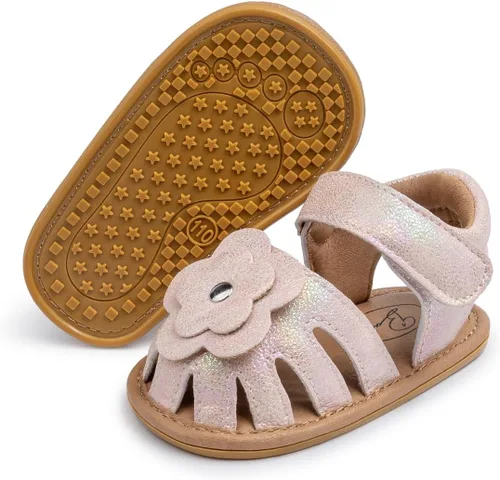 Vista 123 de Meckior Sandalias de verano con punta abierta y suave de piel sintética para bebés y niñas pequeñas