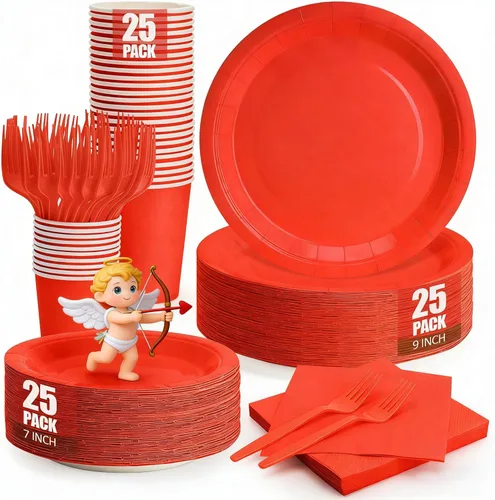 Vista 9 de Platos y servilletas de papel negro, platos desechables para fiestas, incluye platos de 7 y 9 pulgadas, tazas, servilletas, tenedores, suministros