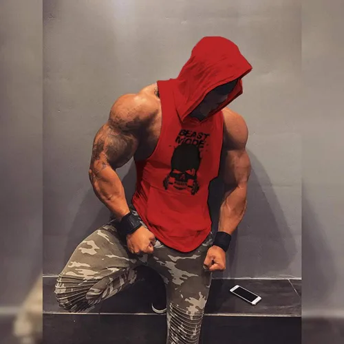 Vista 4 de SZKANI Chaleco de entrenamiento sin mangas con estampado de calavera para hombre