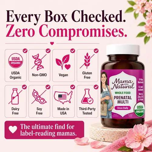 Vista 8 de Mama Natural Vitaminas prenatales orgánicas para mujeres veganas (30 porciones), vitaminas prenatales One A Day para mujeres embarazadas, a base