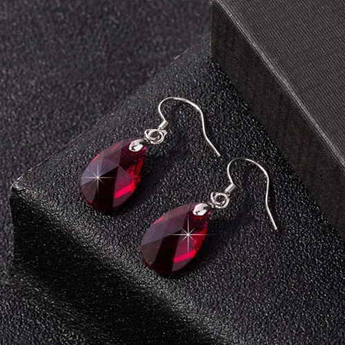 Vista 5 de Aretes colgantes de cristal austriaco con forma de lágrima para mujer, joyería hipoalergénica de plata de ley 925