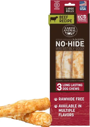 Vista 17 de Earth Animal No Hide Chews - Rollos masticables para perros grandes sin cuero crudo de larga duración, carne de res - 2 unidades Large Beef
