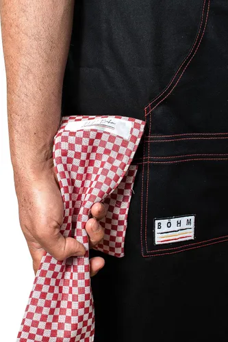 Vista 6 de BÖHM - Delantal de cocina profesional con bolsillos, trabillas para herramientas, correa ajustable para el cuello, algodón duradero de doble
