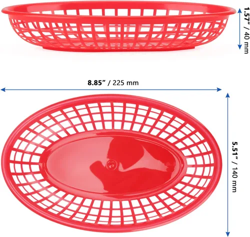Vista 2 de MANCHAP Paquete de 50 cestas rojas de comida rápida de 8.8 x 5.5 pulgadas, cestas de plástico para servir alimentos con 100 forros a cuadros, cestas