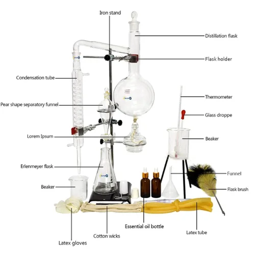 Vista 2 de Aparato de destilación de vidrio 1000ML Aparato de destilación de extracción de aceite esencial Kit de cristalería de laboratorio Kit de destilador