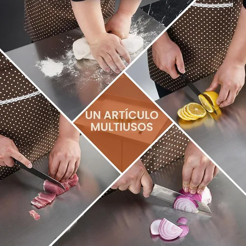 Vista 6 de Tablas de cortar de acero inoxidable para cocina, tablas de cortar de acero inoxidable 304 con borde y almohadilla antideslizante de silicona